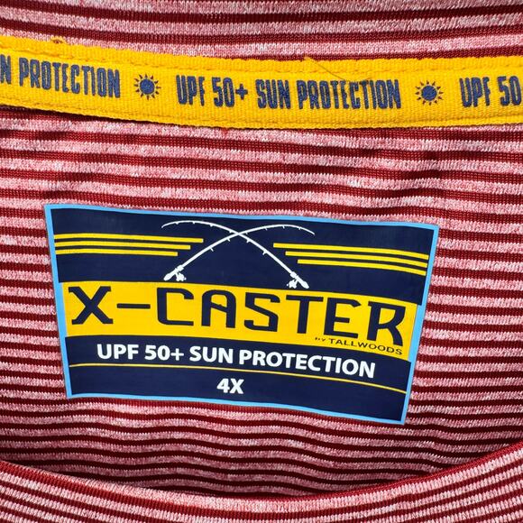 X-Caster Sun Protection Shirt Mens 4X Long Sleeve UPF 50+ Red Stripe NEW - Picture 2 of 10